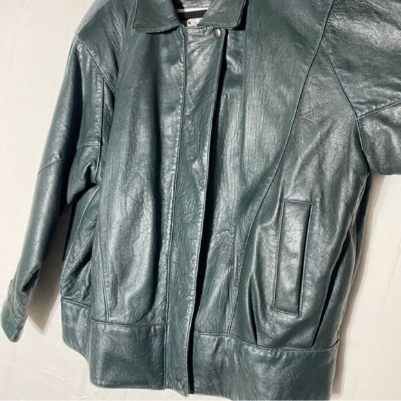 Vintage Northern Spirit Oversized Green Leather Bomber Style Jacket Coat L - Picture 13 of 16